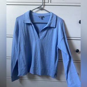 Talbots Light Blue Collared Blouse Medium Petite V Neck
